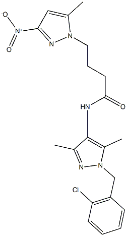 N-[1-(2-chlorobenzyl)-3,5-dimethyl-1H-pyrazol-4-yl]-4-{3-nitro-5-methyl-1H-pyrazol-1-yl}butanamide Struktur