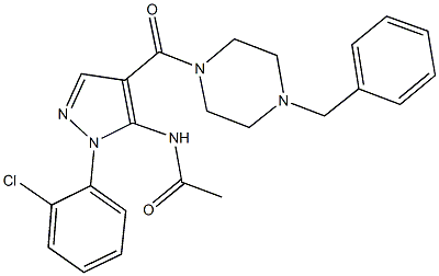 N-[4-[(4-benzyl-1-piperazinyl)carbonyl]-1-(2-chlorophenyl)-1H-pyrazol-5-yl]acetamide Struktur