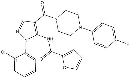 N-(1-(2-chlorophenyl)-4-{[4-(4-fluorophenyl)-1-piperazinyl]carbonyl}-1H-pyrazol-5-yl)-2-furamide Struktur