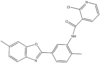 2-chloro-N-[2-methyl-5-(6-methyl-1,3-benzoxazol-2-yl)phenyl]nicotinamide Struktur