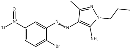 5-amino-4-({2-bromo-5-nitrophenyl}diazenyl)-3-methyl-1-propyl-1H-pyrazole Struktur