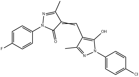 4-{[1-(4-chlorophenyl)-5-hydroxy-3-methyl-1H-pyrazol-4-yl]methylene}-2-(4-fluorophenyl)-5-methyl-2,4-dihydro-3H-pyrazol-3-one Struktur