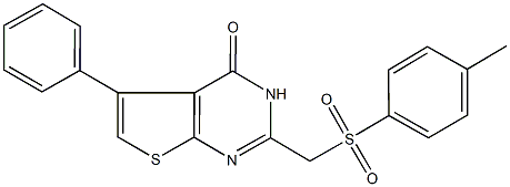 2-{[(4-methylphenyl)sulfonyl]methyl}-5-phenylthieno[2,3-d]pyrimidin-4(3H)-one Struktur