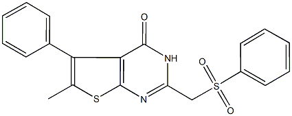 6-methyl-5-phenyl-2-[(phenylsulfonyl)methyl]thieno[2,3-d]pyrimidin-4(3H)-one Struktur