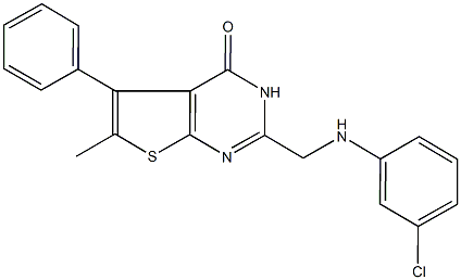 2-[(3-chloroanilino)methyl]-6-methyl-5-phenylthieno[2,3-d]pyrimidin-4(3H)-one Struktur