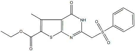 ethyl 5-methyl-4-oxo-2-[(phenylsulfonyl)methyl]-3,4-dihydrothieno[2,3-d]pyrimidine-6-carboxylate Struktur