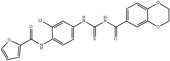 N-[2-chloro-4-({[(2,3-dihydro-1,4-benzodioxin-6-ylcarbonyl)amino]carbothioyl}amino)phenyl]-2-furamide Struktur