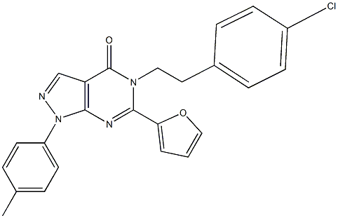 5-[2-(4-chlorophenyl)ethyl]-6-(2-furyl)-1-(4-methylphenyl)-1,5-dihydro-4H-pyrazolo[3,4-d]pyrimidin-4-one Struktur