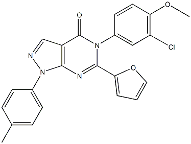 5-(3-chloro-4-methoxyphenyl)-6-(2-furyl)-1-(4-methylphenyl)-1,5-dihydro-4H-pyrazolo[3,4-d]pyrimidin-4-one Struktur