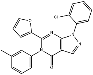 1-(2-chlorophenyl)-6-(2-furyl)-5-(3-methylphenyl)-1,5-dihydro-4H-pyrazolo[3,4-d]pyrimidin-4-one Struktur