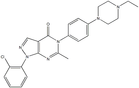 1-(2-chlorophenyl)-5-[4-(4-ethyl-1-piperazinyl)phenyl]-6-methyl-1,5-dihydro-4H-pyrazolo[3,4-d]pyrimidin-4-one Struktur