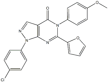 1-(4-chlorophenyl)-6-(2-furyl)-5-(4-methoxyphenyl)-1,5-dihydro-4H-pyrazolo[3,4-d]pyrimidin-4-one Struktur