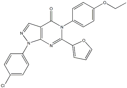 1-(4-chlorophenyl)-5-(4-ethoxyphenyl)-6-(2-furyl)-1,5-dihydro-4H-pyrazolo[3,4-d]pyrimidin-4-one Struktur