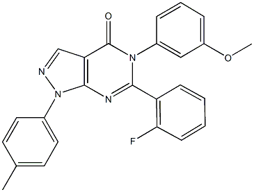 6-(2-fluorophenyl)-5-(3-methoxyphenyl)-1-(4-methylphenyl)-1,5-dihydro-4H-pyrazolo[3,4-d]pyrimidin-4-one Struktur