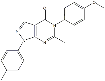 5-(4-methoxyphenyl)-6-methyl-1-(4-methylphenyl)-1,5-dihydro-4H-pyrazolo[3,4-d]pyrimidin-4-one Struktur