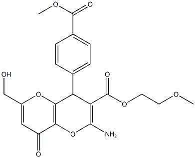 2-methoxyethyl 2-amino-6-(hydroxymethyl)-4-[4-(methoxycarbonyl)phenyl]-8-oxo-4,8-dihydropyrano[3,2-b]pyran-3-carboxylate Struktur