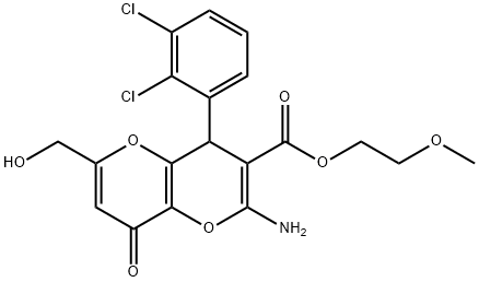 2-methoxyethyl 2-amino-4-(2,3-dichlorophenyl)-6-(hydroxymethyl)-8-oxo-4,8-dihydropyrano[3,2-b]pyran-3-carboxylate Struktur