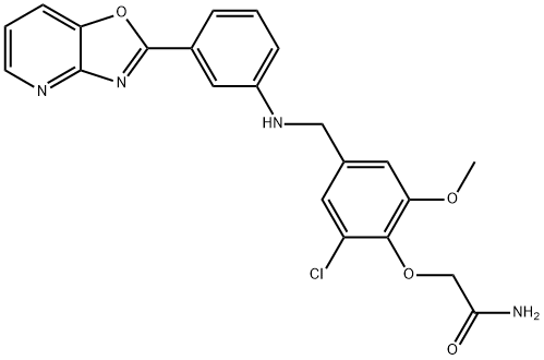 2-{2-chloro-6-methoxy-4-[(3-[1,3]oxazolo[4,5-b]pyridin-2-ylanilino)methyl]phenoxy}acetamide Struktur