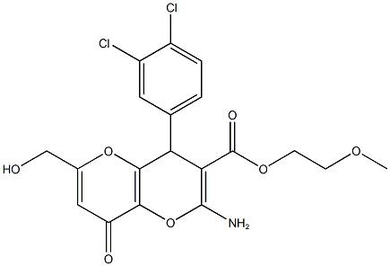 2-methoxyethyl 2-amino-4-(3,4-dichlorophenyl)-6-(hydroxymethyl)-8-oxo-4,8-dihydropyrano[3,2-b]pyran-3-carboxylate Struktur