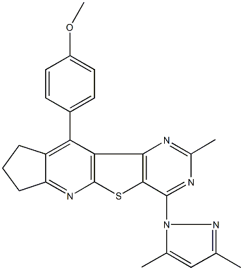 4-(3,5-dimethyl-1H-pyrazol-1-yl)-10-(4-methoxyphenyl)-2-methyl-8,9-dihydro-7H-cyclopenta[5',6']pyrido[3',2':4,5]thieno[3,2-d]pyrimidine Struktur