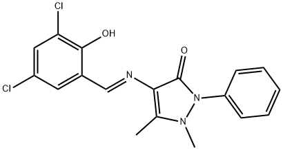 4-[(3,5-dichloro-2-hydroxybenzylidene)amino]-1,5-dimethyl-2-phenyl-1,2-dihydro-3H-pyrazol-3-one Struktur