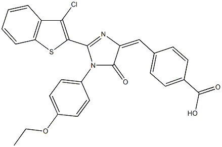 4-{[2-(3-chloro-1-benzothien-2-yl)-1-(4-ethoxyphenyl)-5-oxo-1,5-dihydro-4H-imidazol-4-ylidene]methyl}benzoic acid Struktur