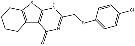 2-{[(4-chlorophenyl)sulfanyl]methyl}-5,6,7,8-tetrahydro[1]benzothieno[2,3-d]pyrimidin-4(3H)-one Struktur