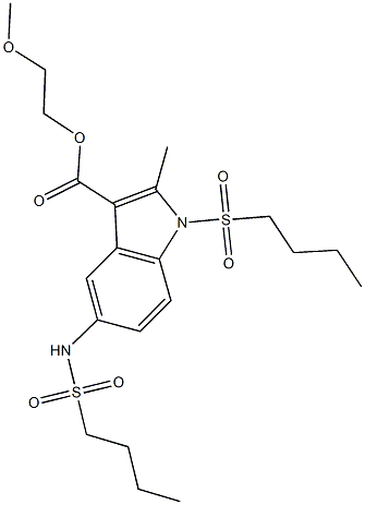 2-methoxyethyl 1-(butylsulfonyl)-5-[(butylsulfonyl)amino]-2-methyl-1H-indole-3-carboxylate Struktur