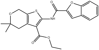 ethyl 2-[(1-benzofuran-2-ylcarbonyl)amino]-5,5-dimethyl-4,7-dihydro-5H-thieno[2,3-c]pyran-3-carboxylate Struktur