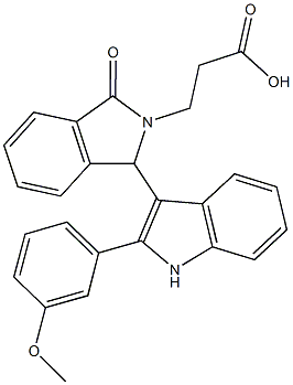 3-{1-[2-(3-methoxyphenyl)-1H-indol-3-yl]-3-oxo-1,3-dihydro-2H-isoindol-2-yl}propanoic acid Struktur