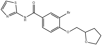 3-bromo-4-(tetrahydro-2-furanylmethoxy)-N-(1,3-thiazol-2-yl)benzamide Struktur