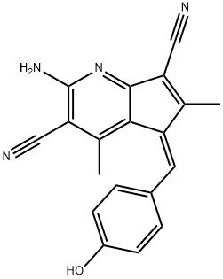 2-amino-5-(4-hydroxybenzylidene)-4,6-dimethyl-5H-cyclopenta[b]pyridine-3,7-dicarbonitrile Struktur