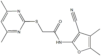 N-(3-cyano-4,5-dimethyl-2-furyl)-2-[(4,6-dimethyl-2-pyrimidinyl)sulfanyl]acetamide Struktur