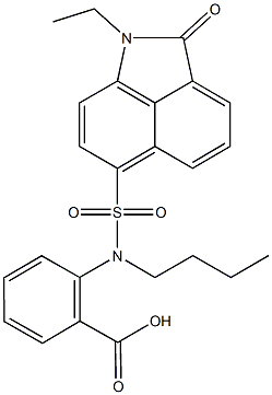 2-{butyl[(1-ethyl-2-oxo-1,2-dihydrobenzo[cd]indol-6-yl)sulfonyl]amino}benzoic acid Struktur