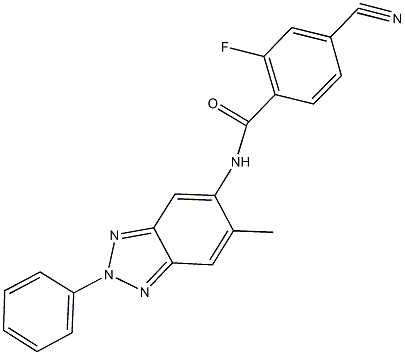 4-cyano-2-fluoro-N-(6-methyl-2-phenyl-2H-1,2,3-benzotriazol-5-yl)benzamide Struktur