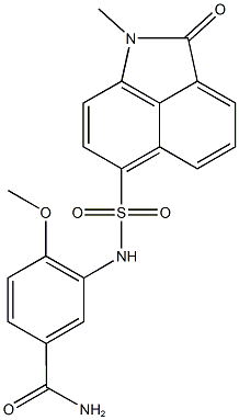 4-methoxy-3-{[(1-methyl-2-oxo-1,2-dihydrobenzo[cd]indol-6-yl)sulfonyl]amino}benzamide Struktur