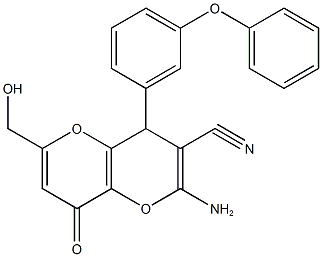 2-amino-6-(hydroxymethyl)-8-oxo-4-(3-phenoxyphenyl)-4,8-dihydropyrano[3,2-b]pyran-3-carbonitrile Struktur