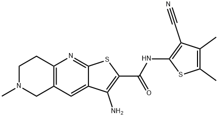 3-amino-N-(3-cyano-4,5-dimethyl-2-thienyl)-6-methyl-5,6,7,8-tetrahydrothieno[2,3-b][1,6]naphthyridine-2-carboxamide Struktur