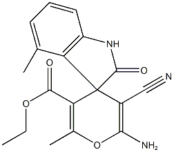 ethyl 6'-amino-5'-cyano-2',4-dimethyl-2-oxo-1,3-dihydrospiro[2H-indole-3,4'-(4'H)-pyran]-3'-carboxylate Struktur