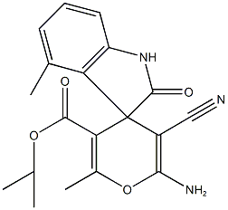 isopropyl 6'-amino-5'-cyano-2',4-dimethyl-2-oxo-1,3-dihydrospiro[2H-indole-3,4'-(4'H)-pyran]-3'-carboxylate Struktur