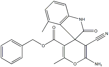 benzyl 6'-amino-5'-cyano-2',4-dimethyl-2-oxo-1,3-dihydrospiro[2H-indole-3,4'-(4'H)-pyran]-3'-carboxylate Struktur