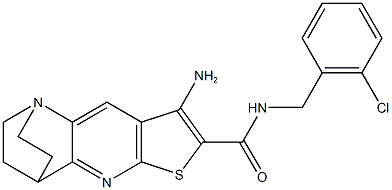 5-amino-N-(2-chlorobenzyl)-7-thia-1,9-diazatetracyclo[9.2.2.0~2,10~.0~4,8~]pentadeca-2(10),3,5,8-tetraene-6-carboxamide Struktur