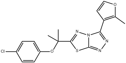 4-chlorophenyl 1-methyl-1-[3-(2-methyl-3-furyl)[1,2,4]triazolo[3,4-b][1,3,4]thiadiazol-6-yl]ethyl ether Struktur