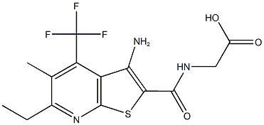 ({[3-amino-6-ethyl-5-methyl-4-(trifluoromethyl)thieno[2,3-b]pyridin-2-yl]carbonyl}amino)acetic acid Struktur