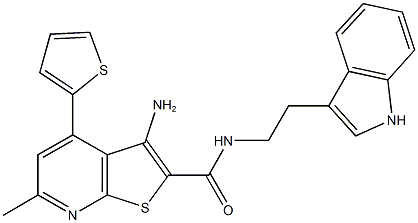 3-amino-N-[2-(1H-indol-3-yl)ethyl]-6-methyl-4-(2-thienyl)thieno[2,3-b]pyridine-2-carboxamide Struktur