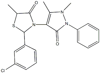 2-(3-chlorophenyl)-3-(1,5-dimethyl-3-oxo-2-phenyl-2,3-dihydro-1H-pyrazol-4-yl)-5-methyl-1,3-thiazolidin-4-one Struktur