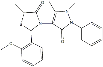 3-(1,5-dimethyl-3-oxo-2-phenyl-2,3-dihydro-1H-pyrazol-4-yl)-2-(2-methoxyphenyl)-5-methyl-1,3-thiazolidin-4-one Struktur