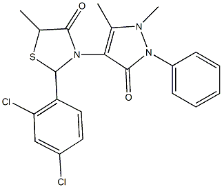 2-(2,4-dichlorophenyl)-3-(1,5-dimethyl-3-oxo-2-phenyl-2,3-dihydro-1H-pyrazol-4-yl)-5-methyl-1,3-thiazolidin-4-one Struktur