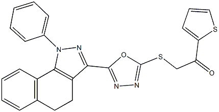 2-{[5-(1-phenyl-4,5-dihydro-1H-benzo[g]indazol-3-yl)-1,3,4-oxadiazol-2-yl]sulfanyl}-1-(2-thienyl)ethanone Struktur