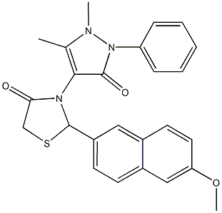 3-(1,5-dimethyl-3-oxo-2-phenyl-2,3-dihydro-1H-pyrazol-4-yl)-2-(6-methoxy-2-naphthyl)-1,3-thiazolidin-4-one Struktur